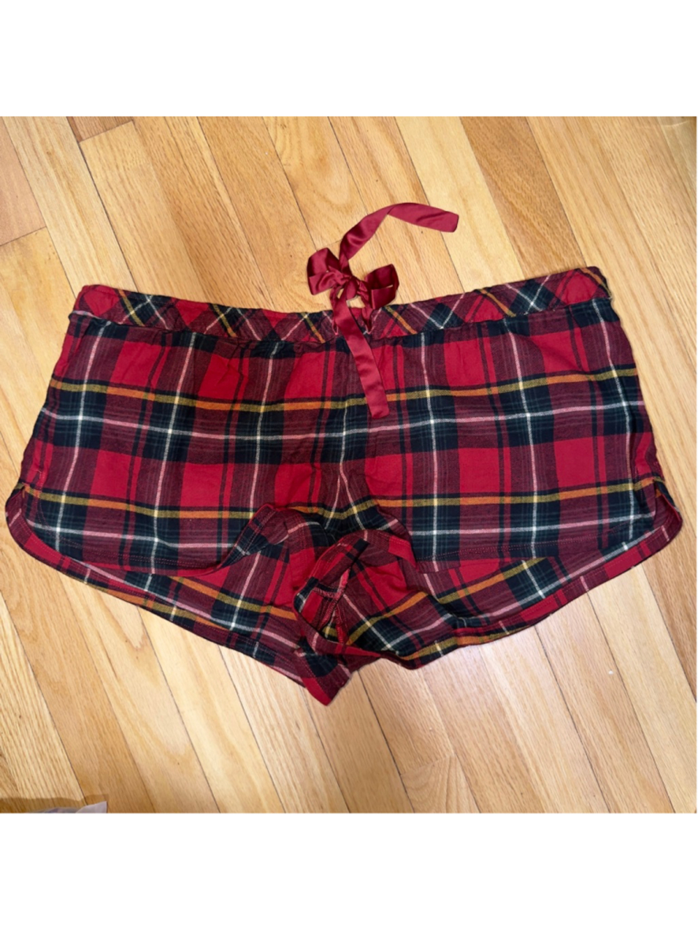 SKIMS Flannel Sleep Drawstring Shorts Merlot Red Plaid Size XL SKU703